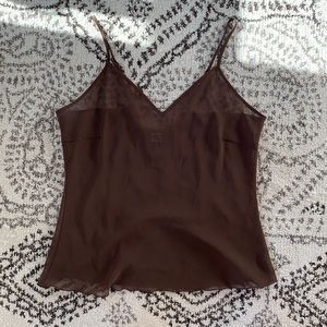 Studio 1940 Brown Chiffon Mesh Cami Tank Top Blouse Size L